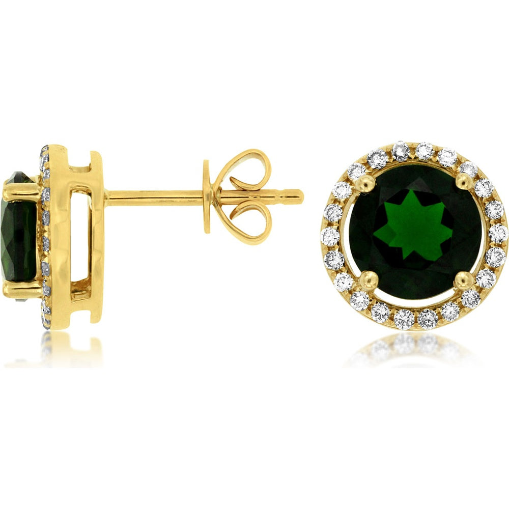 14K Yellow Gold Halo Stud Earrings with Round Russalite and Diamond Accents - 2.90 Carat Total Russalite Weight and 0.23 Carat Total Diamond Weight - Royal Jewelry