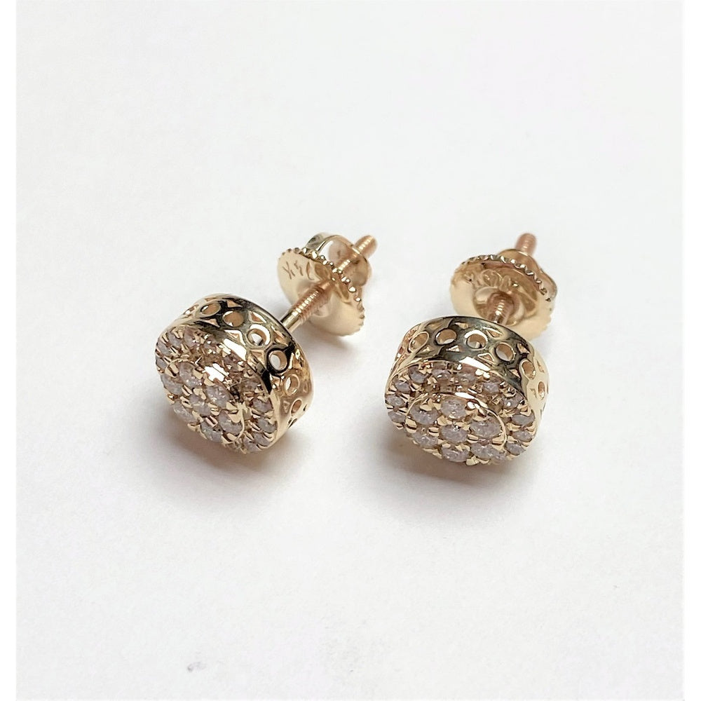 14K Yellow Gold Halo Stud Earrings with Screw Backs and Round Brilliant Diamonds - 0.49 Carat Total Diamond Weight by Auriventus