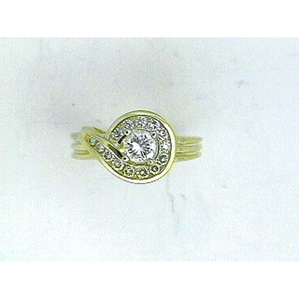 14K Yellow Gold Halo-Style Engagement Ring with Round Center Diamond and Round Diamond Accents - 0.76 Carat Total Diamond Weight - Royal Jewelry