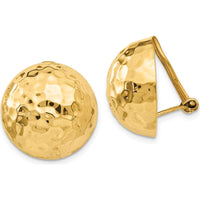 14K Yellow Gold Hammered 18mm Omega Clip Non-Pierced Button Earrings by Oro Pregiato