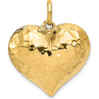 14K Yellow Gold Hammered 3D Heart Pendant - Polished Finish by Oro Pregiato