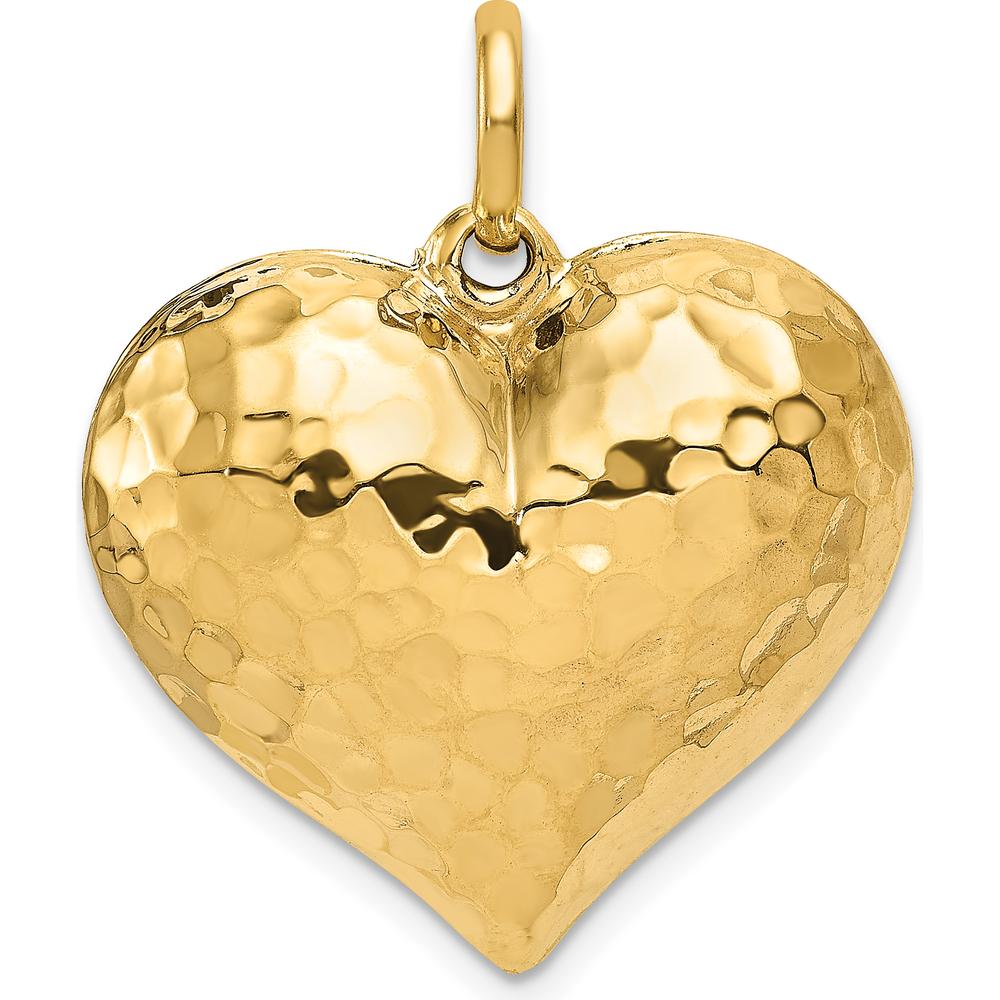 14K Yellow Gold Hammered 3D Heart Pendant - Polished Finish by Oro Pregiato