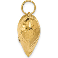 14K Yellow Gold Hammered 3D Heart Pendant - Polished Finish by Oro Pregiato