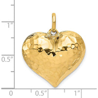 14K Yellow Gold Hammered 3D Heart Pendant - Polished Finish by Oro Pregiato