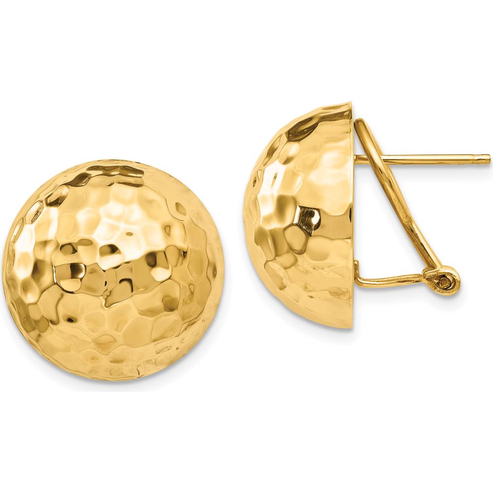 14K Yellow Gold Hammered Button Earrings with Omega Back - Elegant Polished Finish by 0