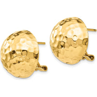 14K Yellow Gold Hammered Button Earrings with Omega Back - Elegant Polished Finish by 0