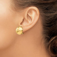 14K Yellow Gold Hammered Button Earrings with Omega Back - Elegant Polished Finish by 0
