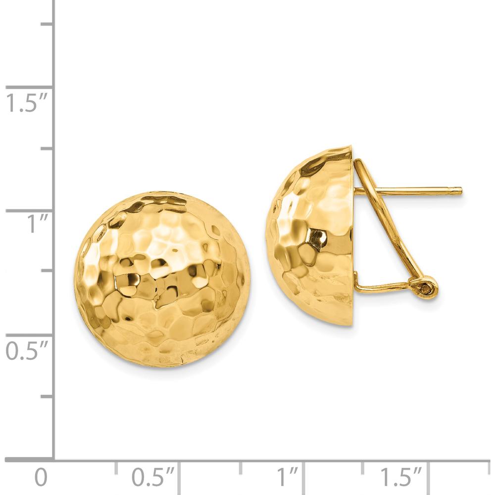 14K Yellow Gold Hammered Button Earrings with Omega Back - Elegant Polished Finish by 0