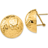 14K Yellow Gold Hammered Button Omega Back Post Earrings - 22mm Diameter by 0