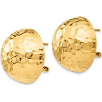 14K Yellow Gold Hammered Button Omega Back Post Earrings - 22mm Diameter by 0