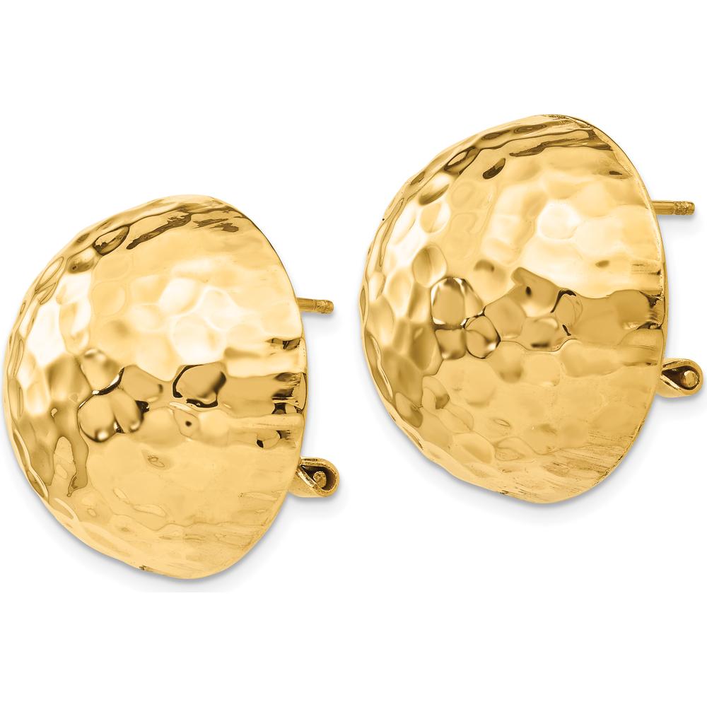 14K Yellow Gold Hammered Button Omega Back Post Earrings - 22mm Diameter by 0