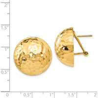 14K Yellow Gold Hammered Button Omega Back Post Earrings - 22mm Diameter by 0