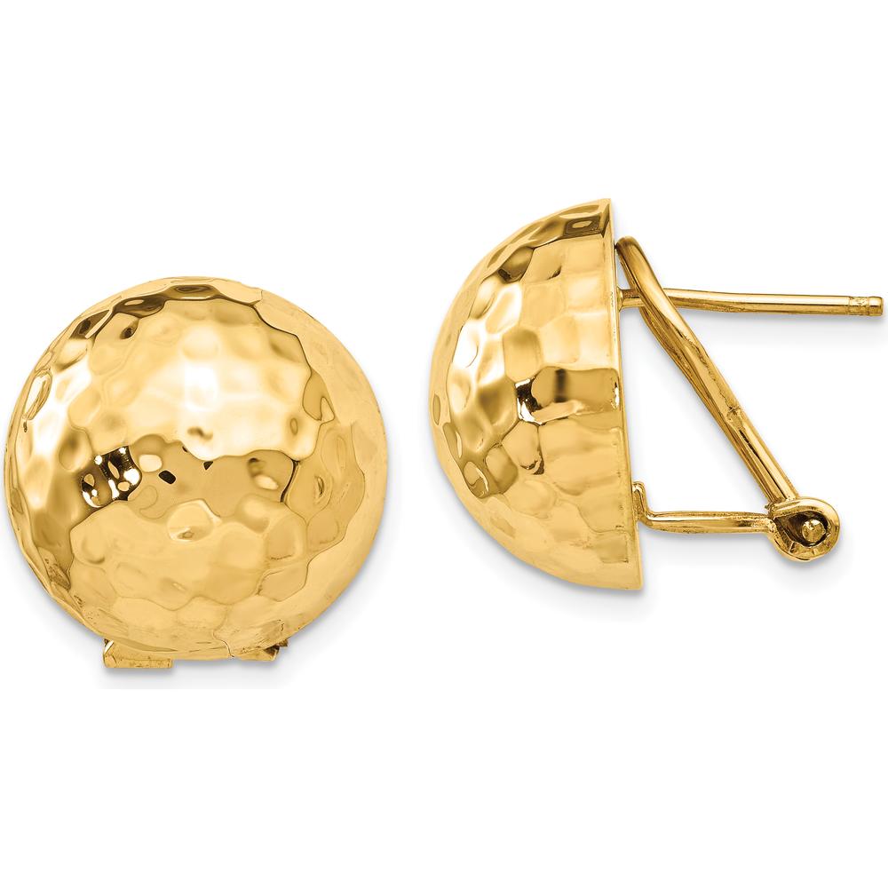 14K Yellow Gold Hammered Button Omega Back Post Earrings by 0