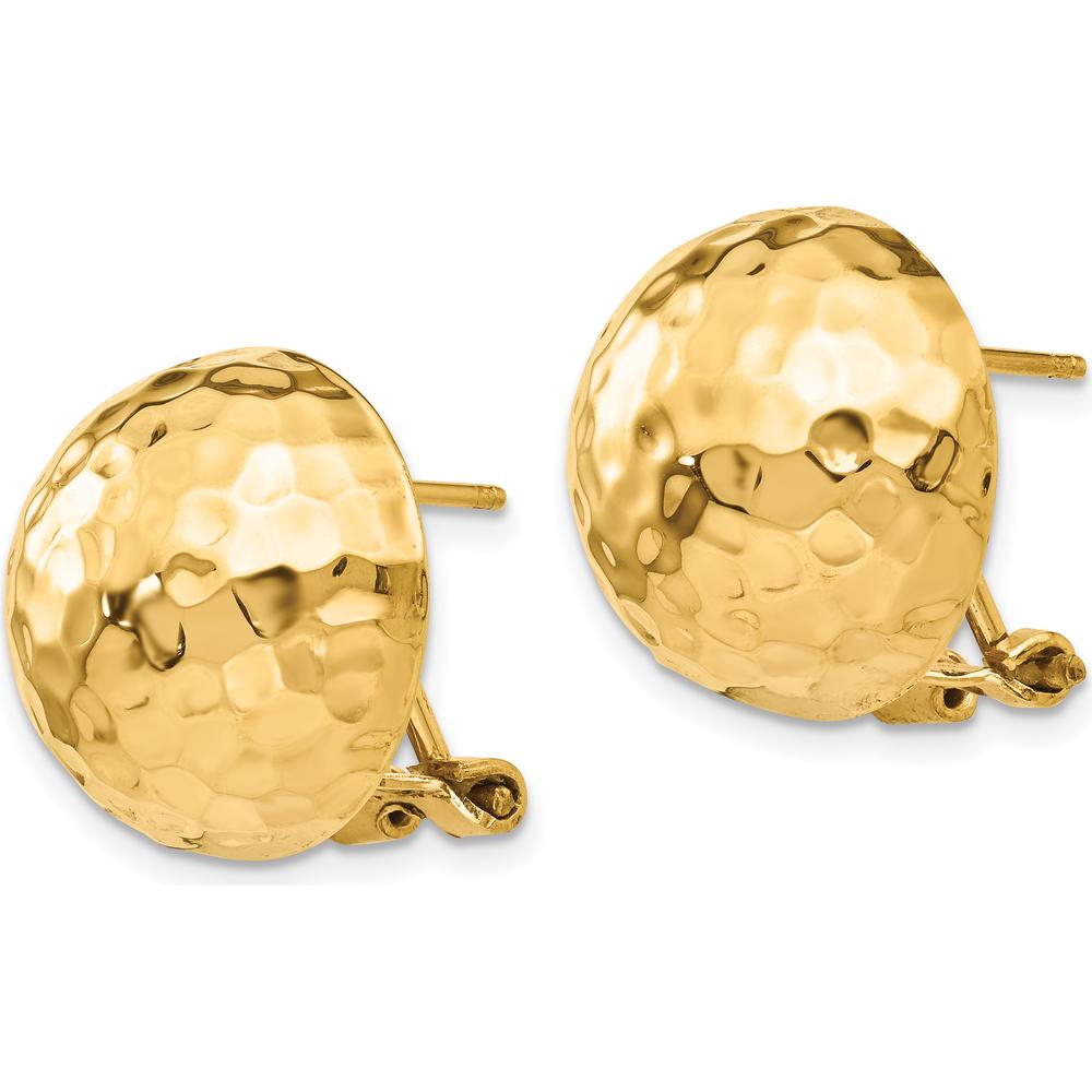 14K Yellow Gold Hammered Button Omega Back Post Earrings by 0