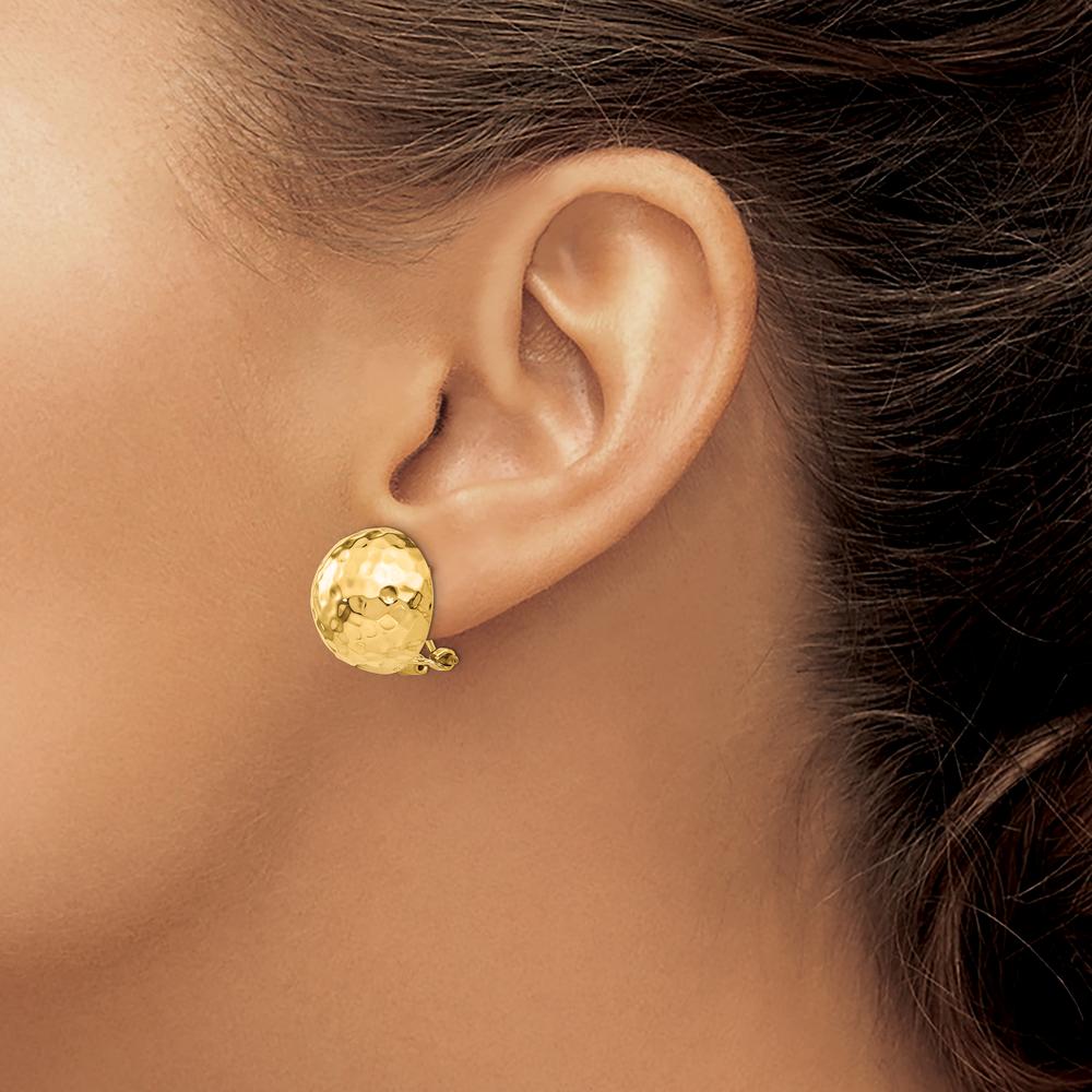 14K Yellow Gold Hammered Button Omega Back Post Earrings by 0