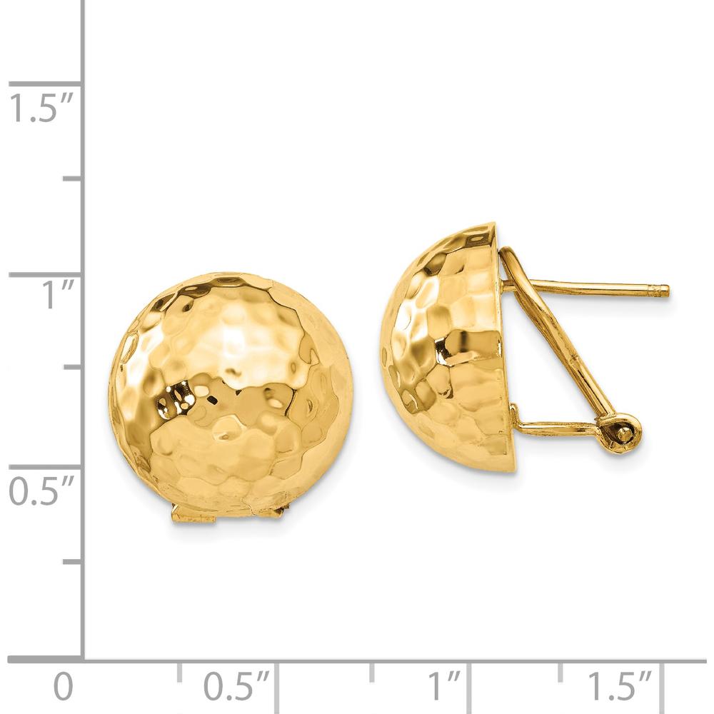 14K Yellow Gold Hammered Button Omega Back Post Earrings by 0