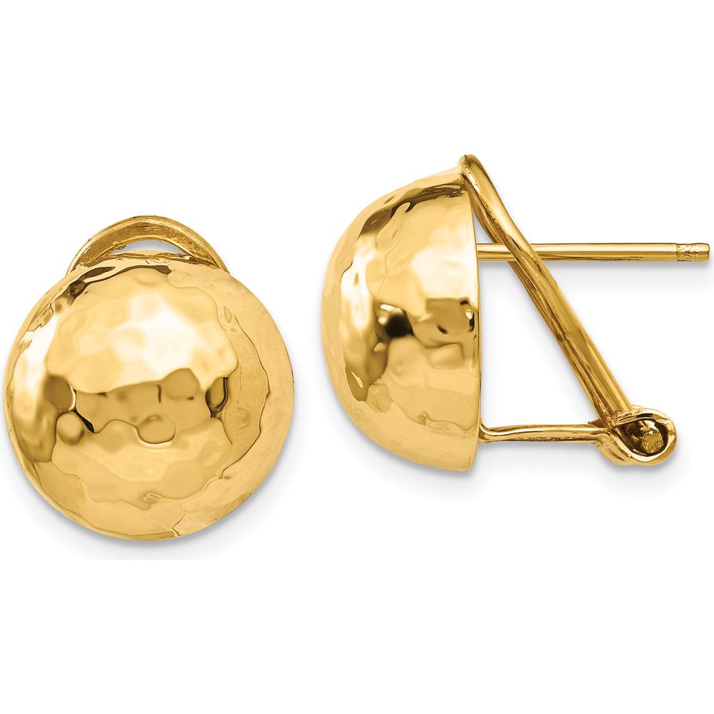14K Yellow Gold Hammered Button Omega Back Post Earrings by 0
