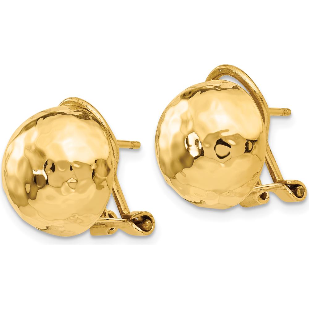 14K Yellow Gold Hammered Button Omega Back Post Earrings by 0