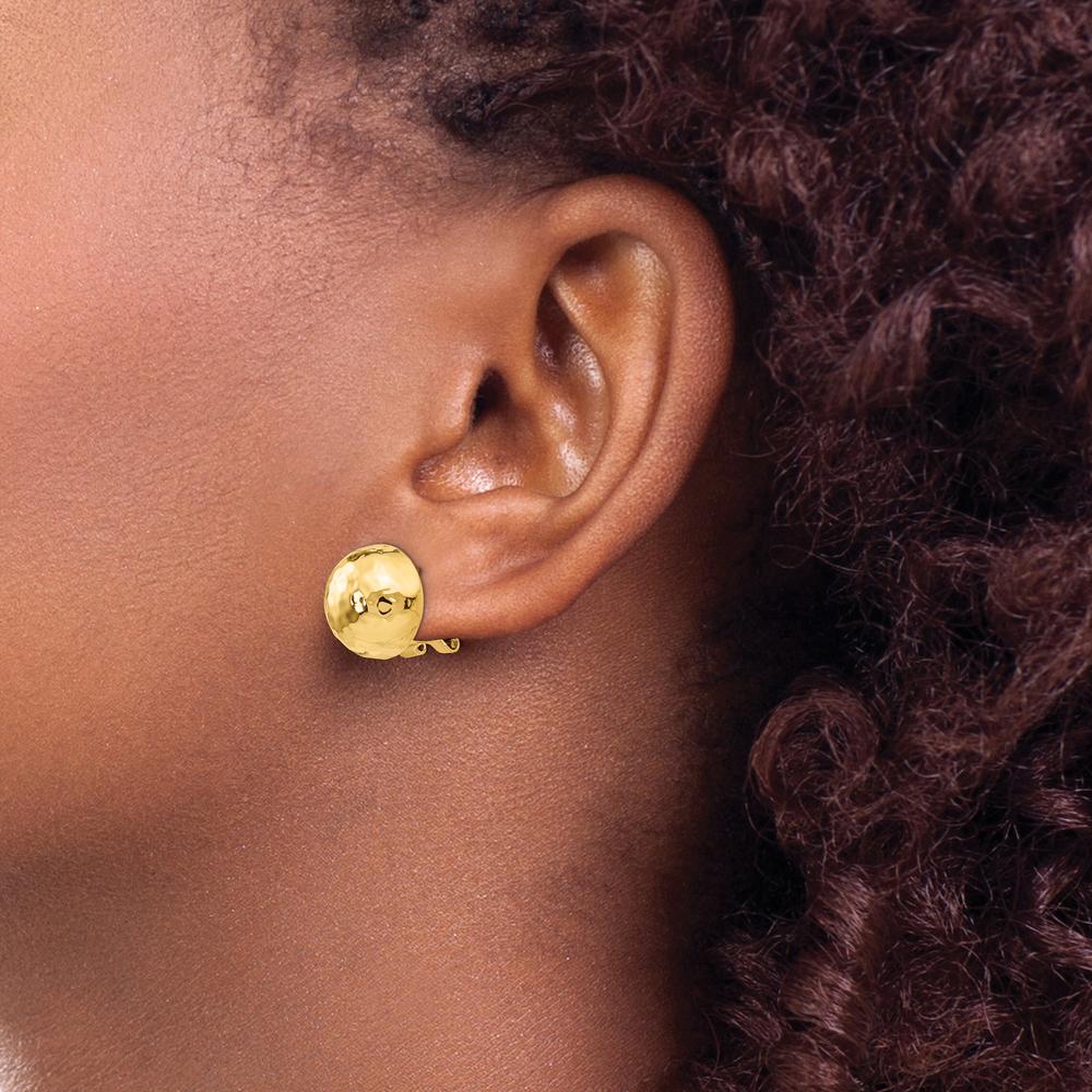 14K Yellow Gold Hammered Button Omega Back Post Earrings by 0