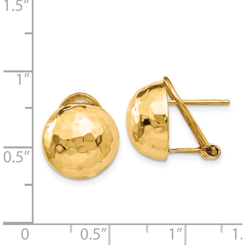 14K Yellow Gold Hammered Button Omega Back Post Earrings by 0