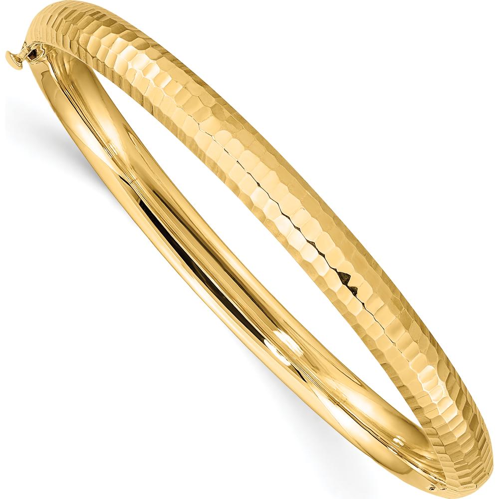 14K Yellow Gold Hammered Children's Hinged Bangle - 6" Length by Oro Pregiato