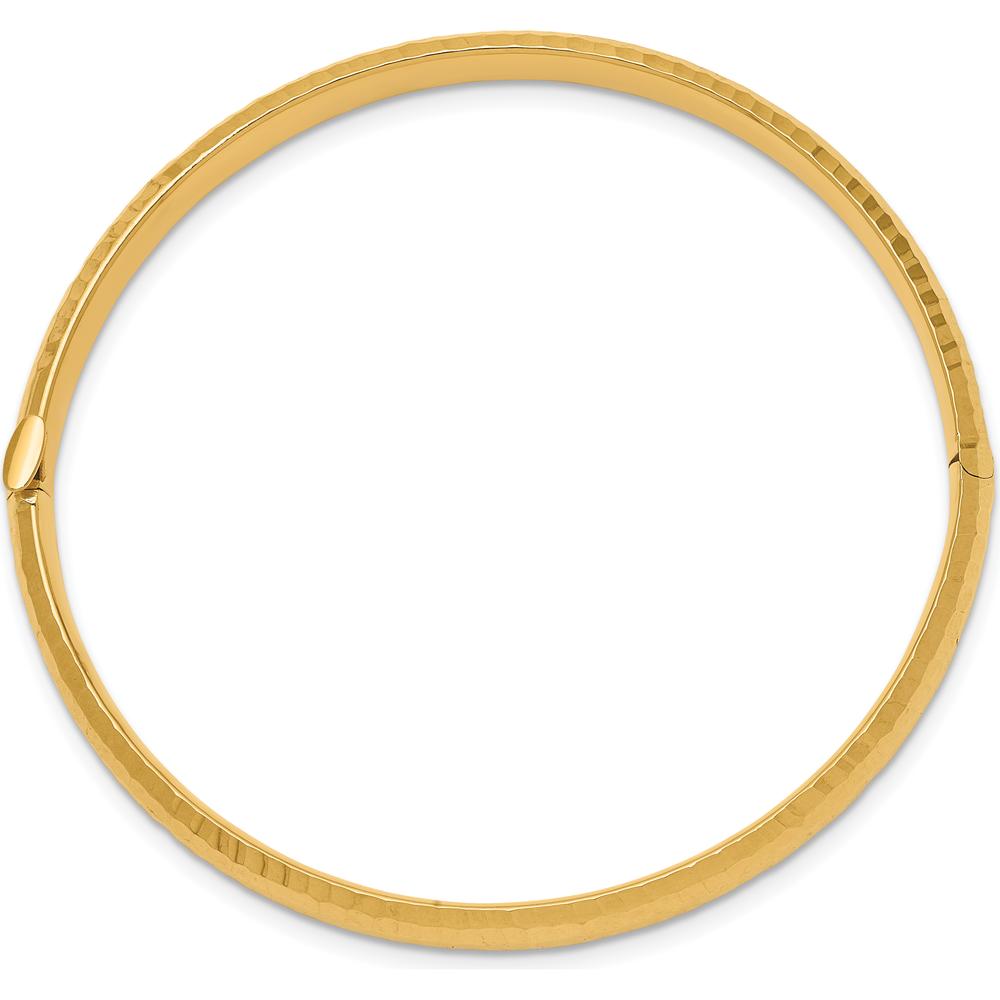14K Yellow Gold Hammered Children's Hinged Bangle - 6" Length by Oro Pregiato