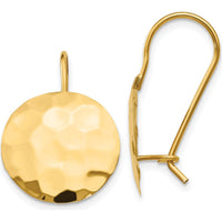 14K Yellow Gold Hammered Circle Disc Drop Earrings - Polished Finish by 0