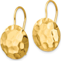 14K Yellow Gold Hammered Circle Disc Drop Earrings - Polished Finish by 0