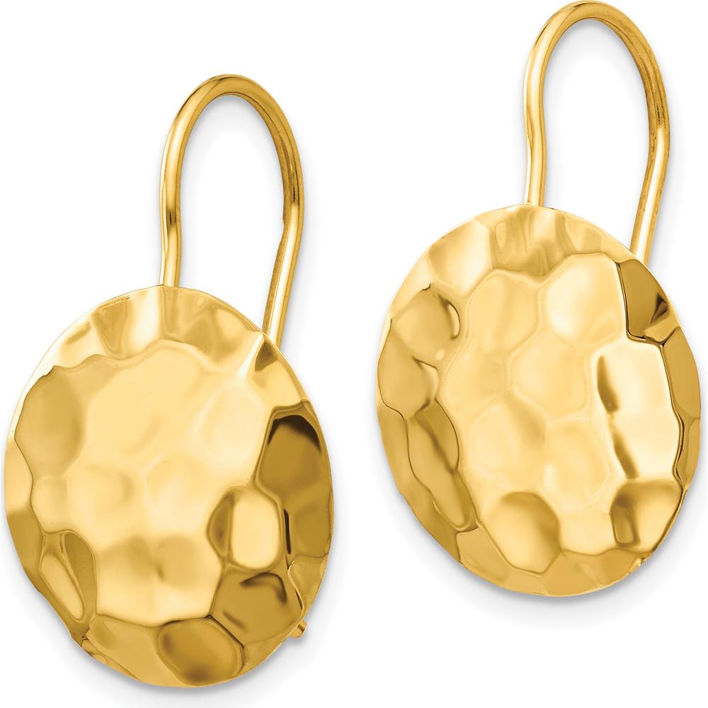 14K Yellow Gold Hammered Circle Disc Drop Earrings - Polished Finish by 0