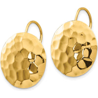 14K Yellow Gold Hammered Circle Drop Earrings - Solid, Polished Finish by 0