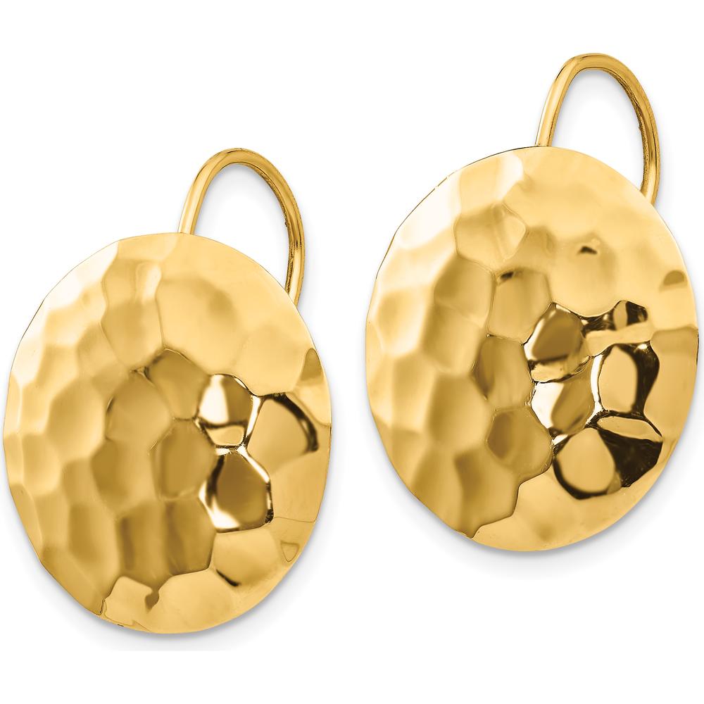 14K Yellow Gold Hammered Circle Drop Earrings - Solid, Polished Finish by 0