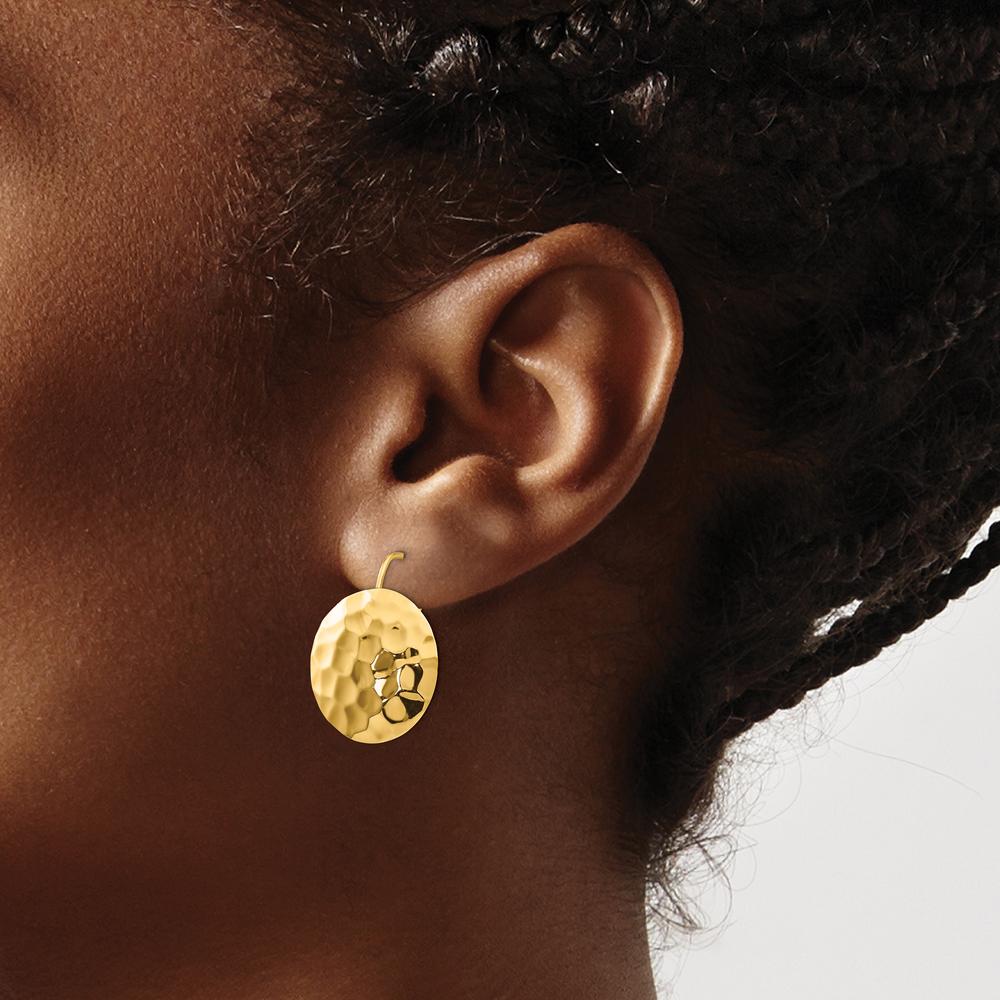 14K Yellow Gold Hammered Circle Drop Earrings - Solid, Polished Finish by 0