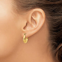 14K Yellow Gold Hammered Fancy Hollow Hoop Earrings - 9mm Length, 5mm Width by 0