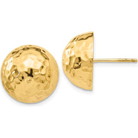 14K Yellow Gold Hammered Half Ball Button Earrings - Polished Finish by Oro Pregiato