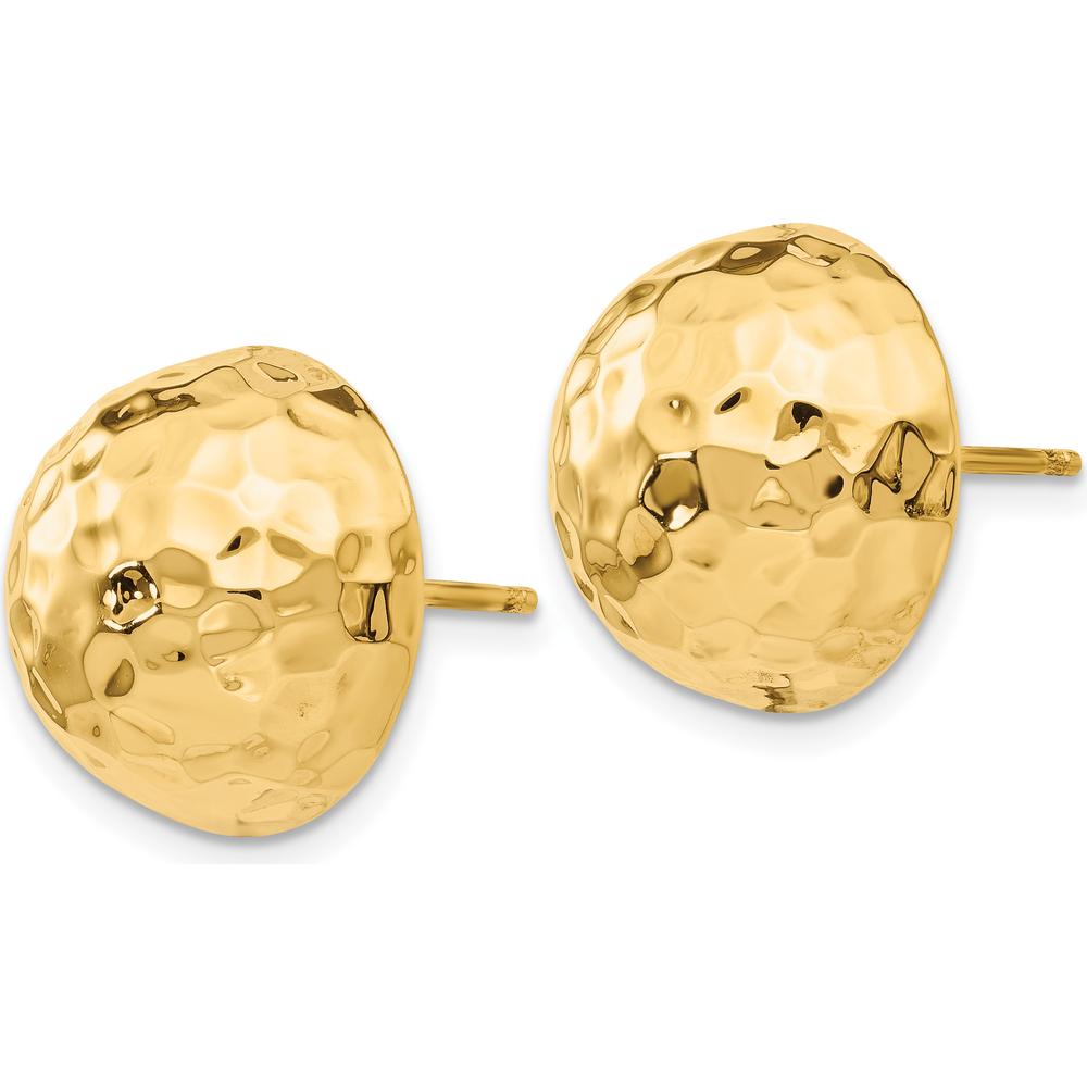 14K Yellow Gold Hammered Half Ball Button Earrings - Polished Finish by Oro Pregiato