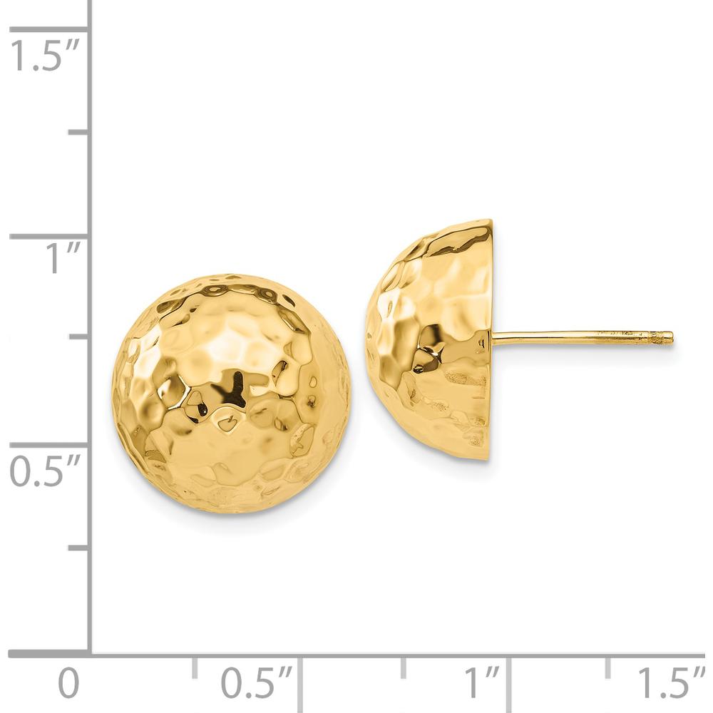 14K Yellow Gold Hammered Half Ball Button Earrings - Polished Finish by Oro Pregiato