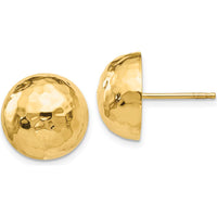 14K Yellow Gold Hammered Half Ball Post Earrings - Polished Finish, 13mm by Oro Pregiato