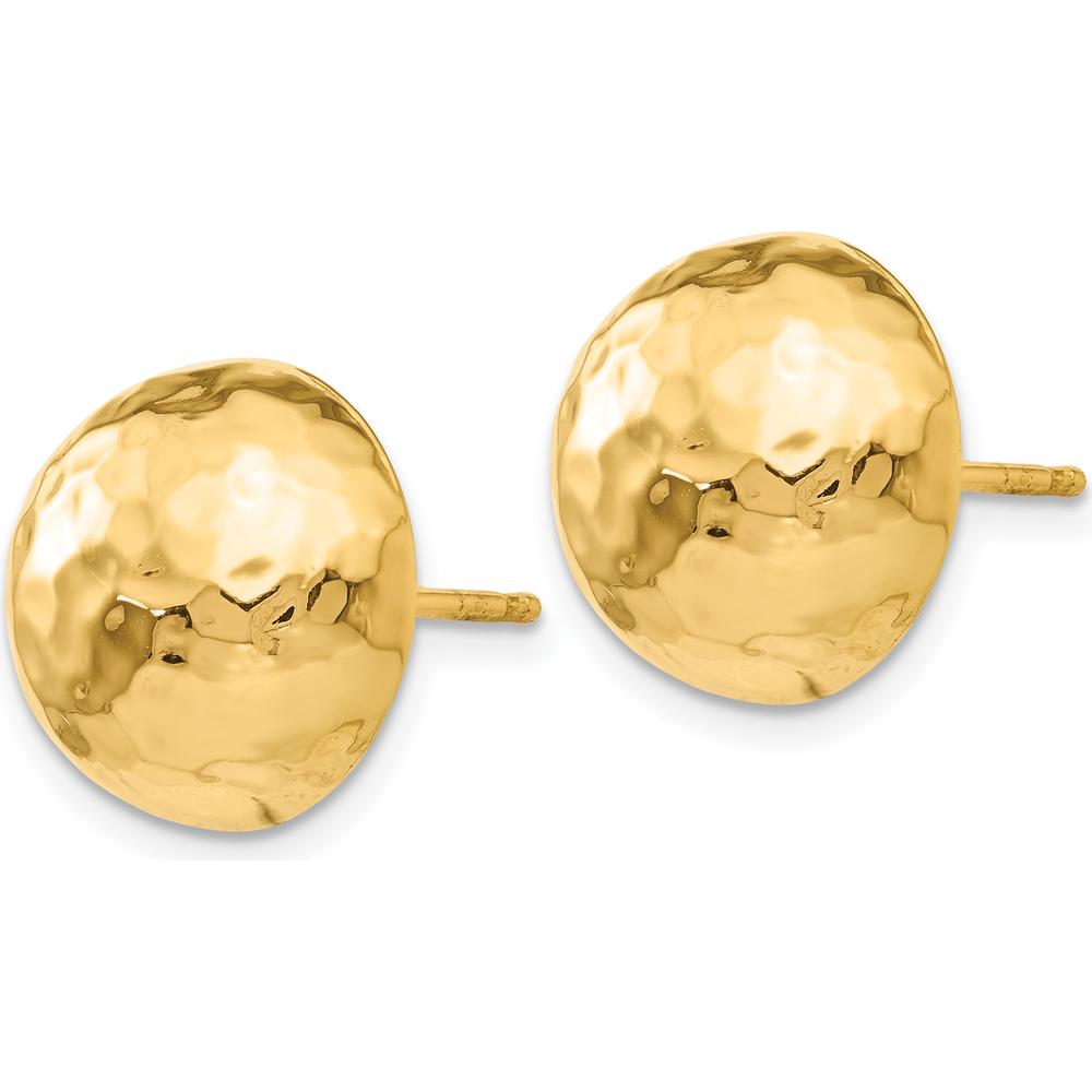 14K Yellow Gold Hammered Half Ball Post Earrings - Polished Finish, 13mm by Oro Pregiato