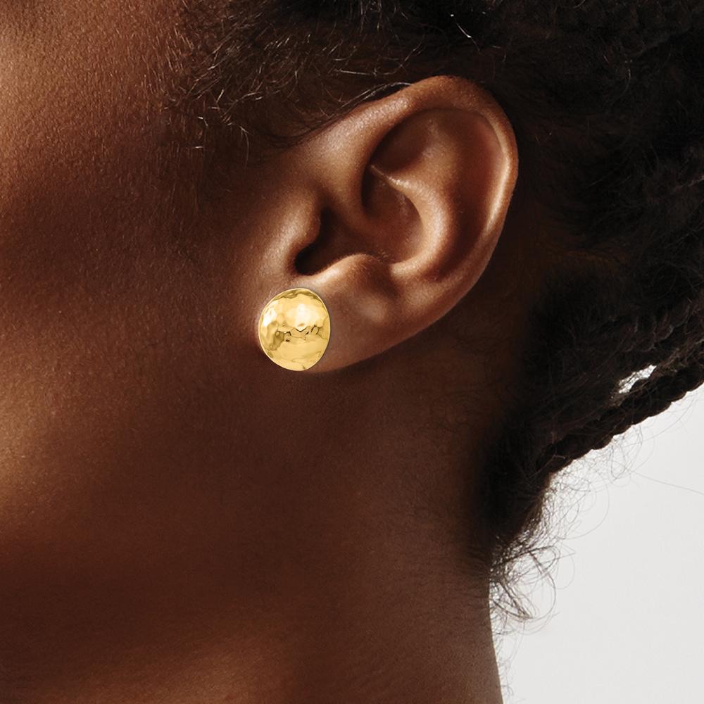 14K Yellow Gold Hammered Half Ball Post Earrings - Polished Finish, 13mm by Oro Pregiato