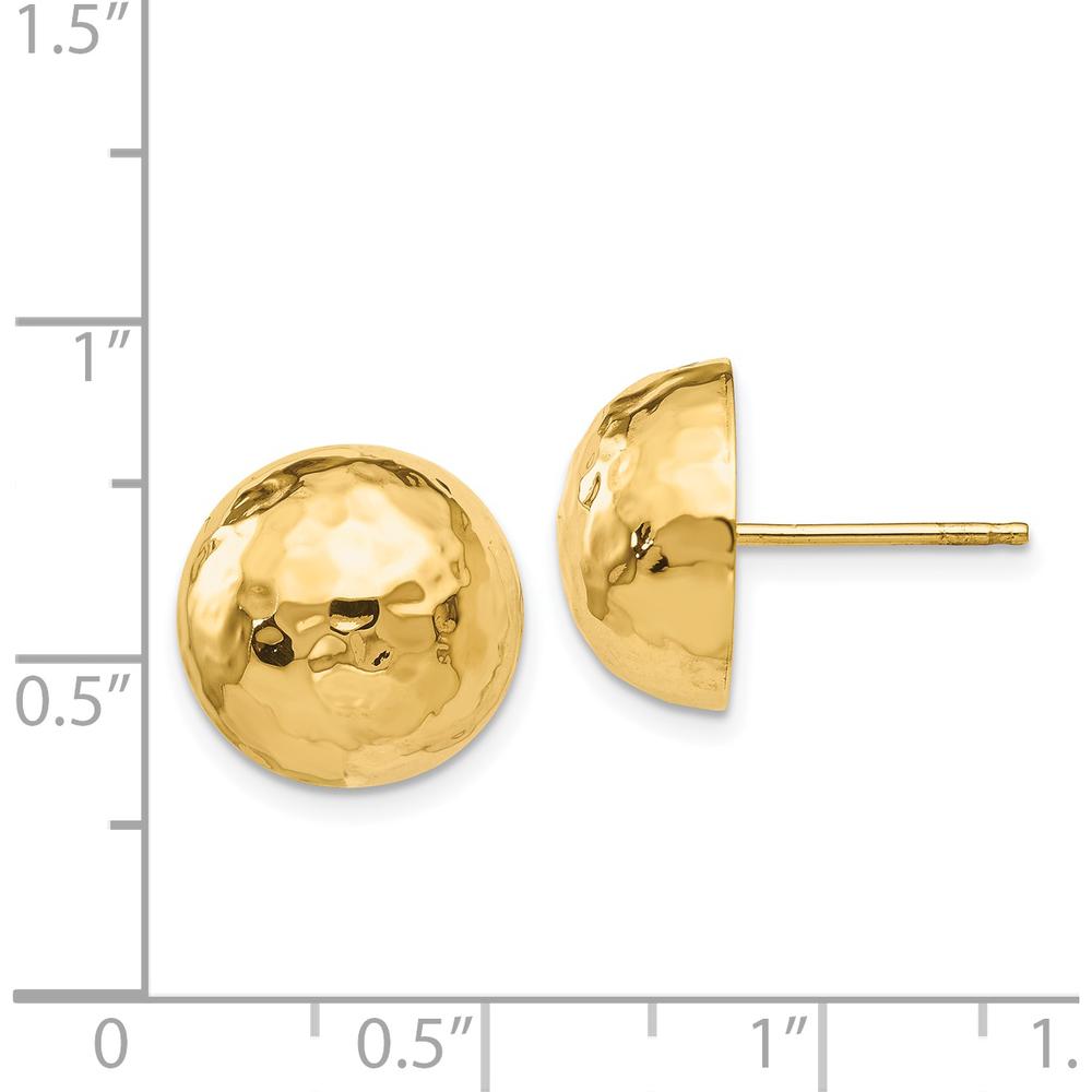 14K Yellow Gold Hammered Half Ball Post Earrings - Polished Finish, 13mm by Oro Pregiato