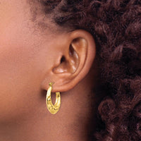 14K Yellow Gold Hammered Hollow Hoop Earrings - Polished Finish, 11mm Length by 0