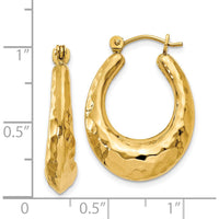 14K Yellow Gold Hammered Hollow Hoop Earrings - Polished Finish, 11mm Length by 0