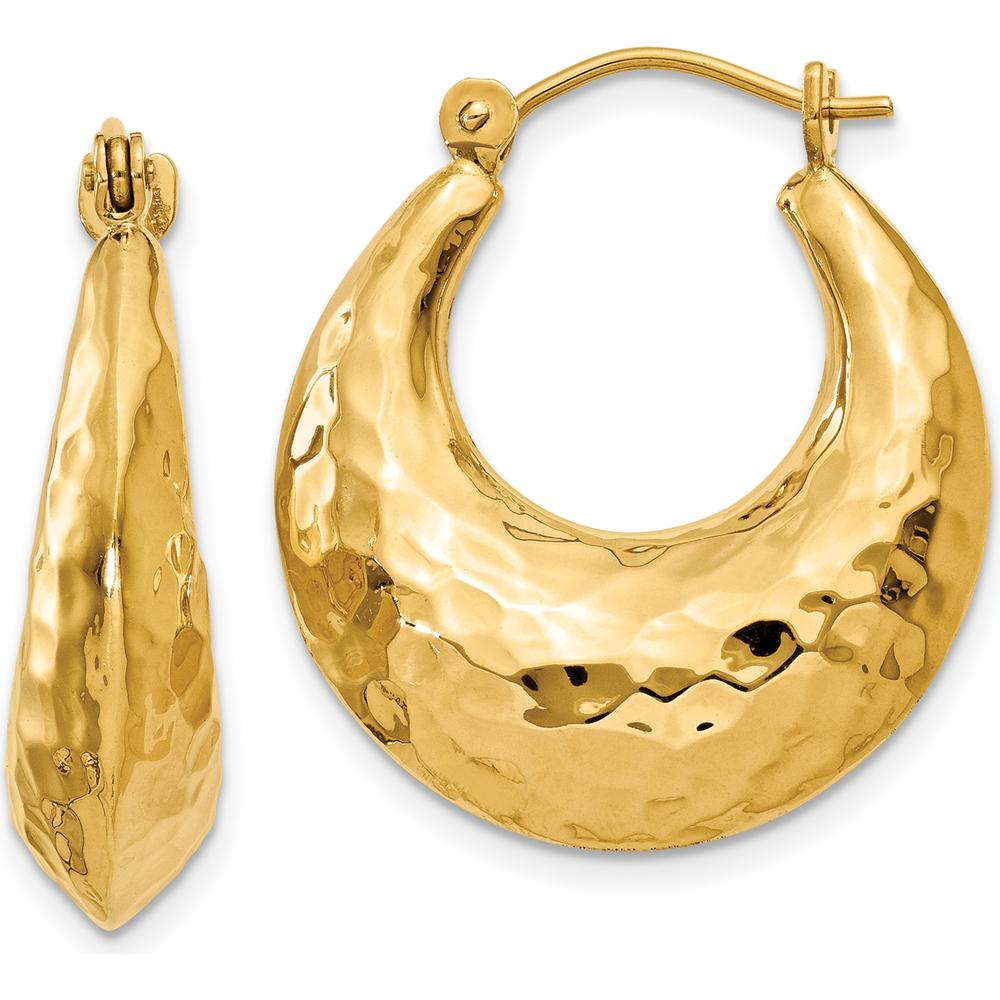 14K Yellow Gold Hammered Hollow Large Hoop Earrings - Elegant Shrimp Style by 0