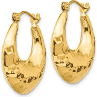 14K Yellow Gold Hammered Hollow Large Hoop Earrings - Elegant Shrimp Style by 0