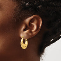 14K Yellow Gold Hammered Hollow Large Hoop Earrings - Elegant Shrimp Style by 0