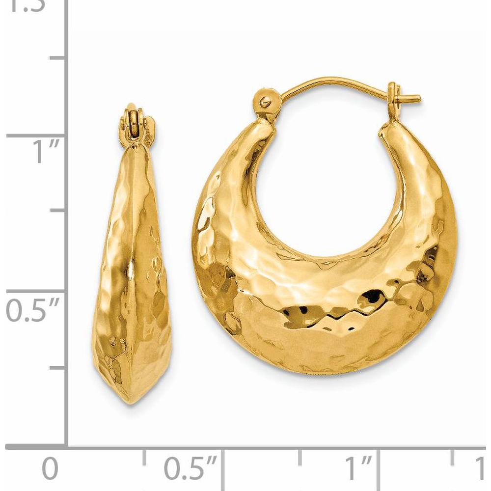 14K Yellow Gold Hammered Hollow Large Hoop Earrings - Elegant Shrimp Style by 0