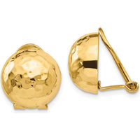 14K Yellow Gold Hammered Non-Pierced Omega Clip Button Earrings - 12mm by Oro Pregiato