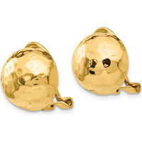 14K Yellow Gold Hammered Non-Pierced Omega Clip Button Earrings - 12mm by Oro Pregiato