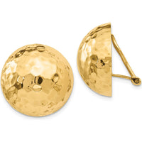 14K Yellow Gold Hammered Omega Clip Non-Pierced Button Earrings - 20mm by Oro Pregiato