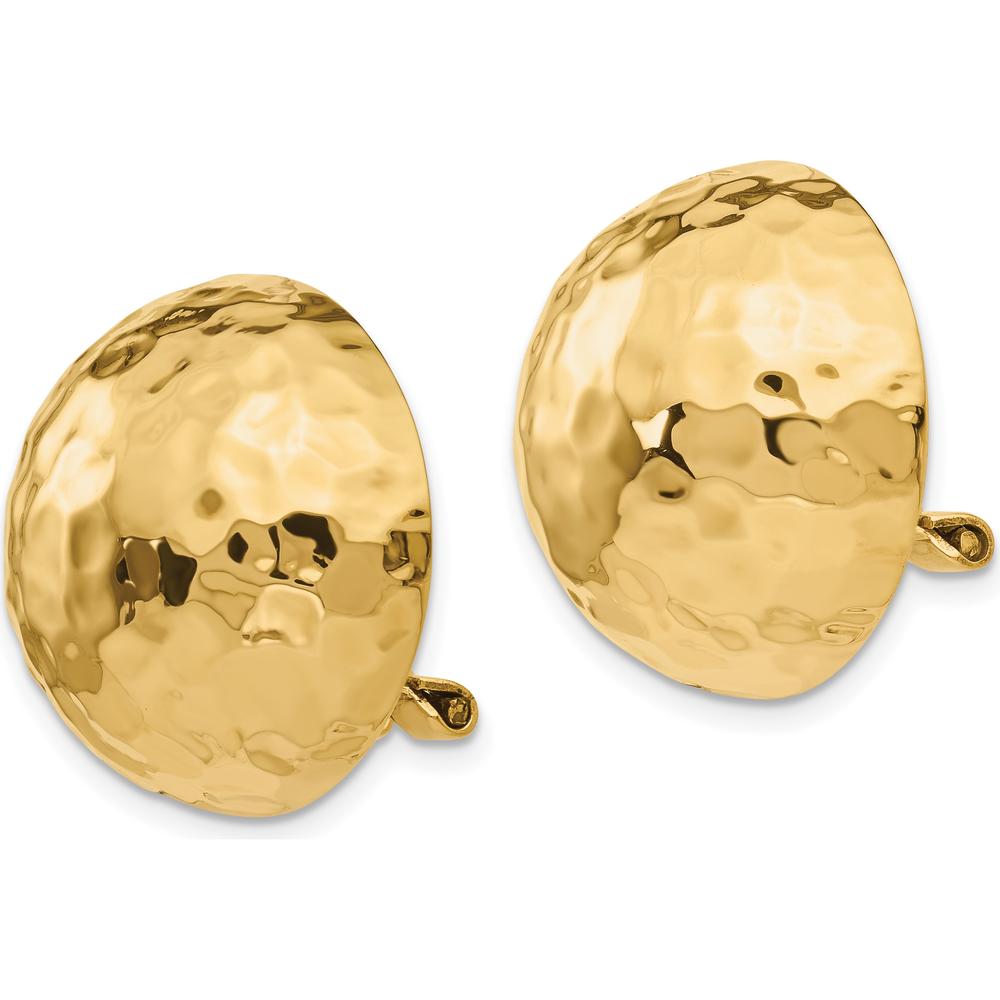 14K Yellow Gold Hammered Omega Clip Non-Pierced Button Earrings - 20mm by Oro Pregiato